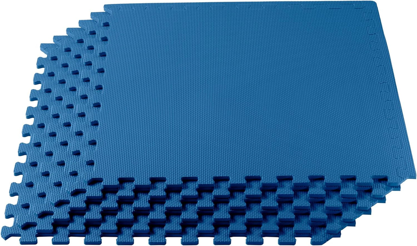 3/8 Inch Thick Multipurpose Exercise Floor Mat with EVA Foam, Interlocking Tiles, Anti-Fatigue for Home or Gym, 24 in X 24