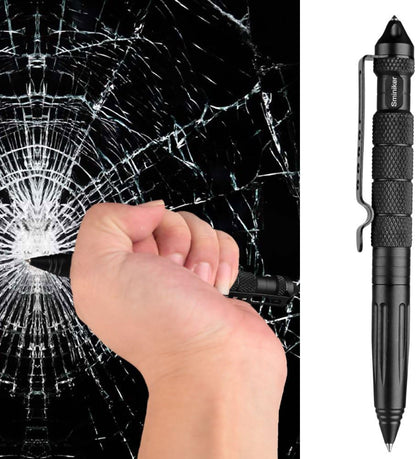 Tactical Pen with 6 Ink Refills Aircraft Aluminum Pen with Glass Breaker Writing Multifunctional Tool (Black)