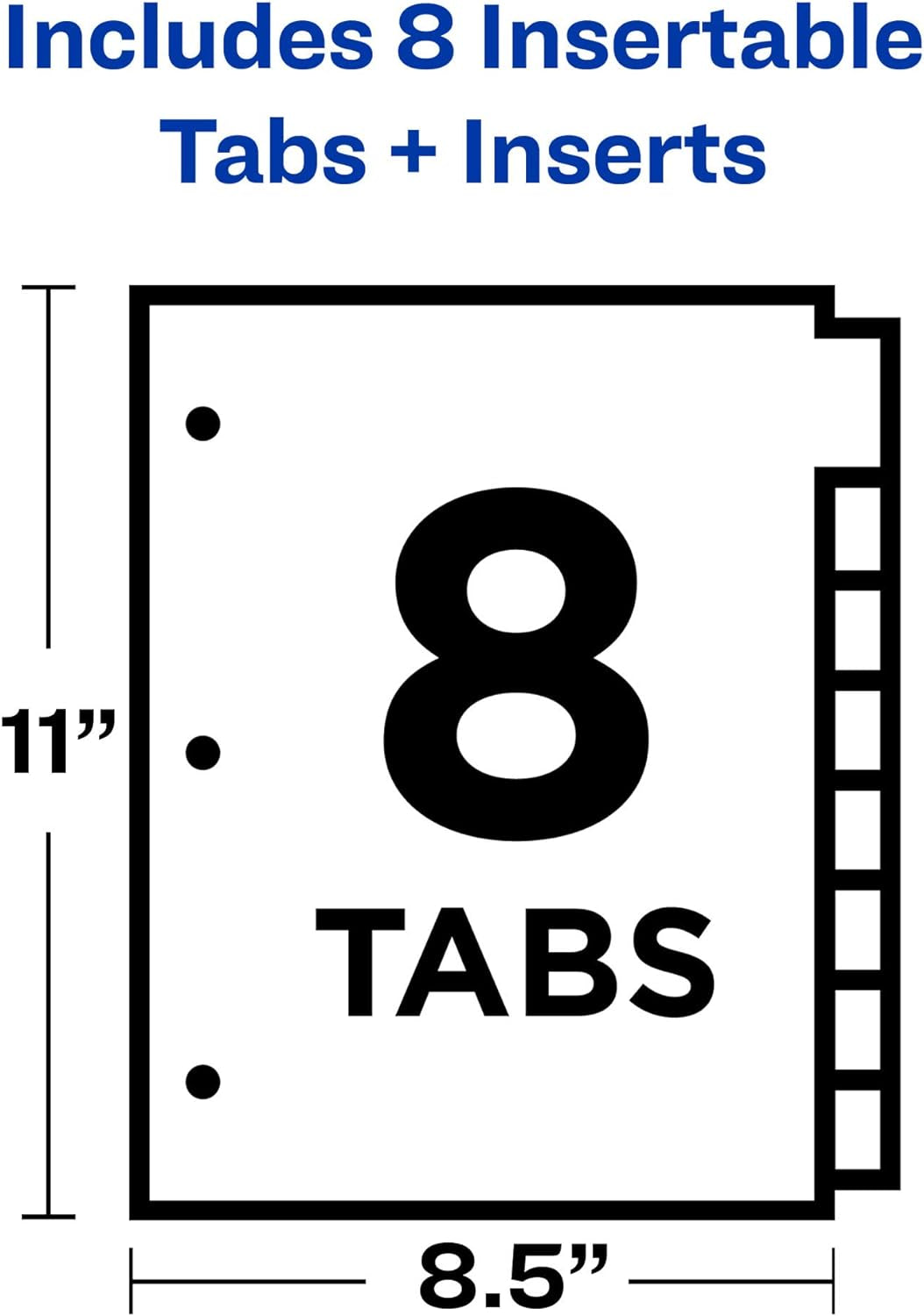 Big Tab Insertable Plastic 2 Pocket Dividers for 3 Ring Binders, 8 Tab Set, Bright Two-Tone Multicolor, Works with Sheet Protectors, 1 Set (11989)