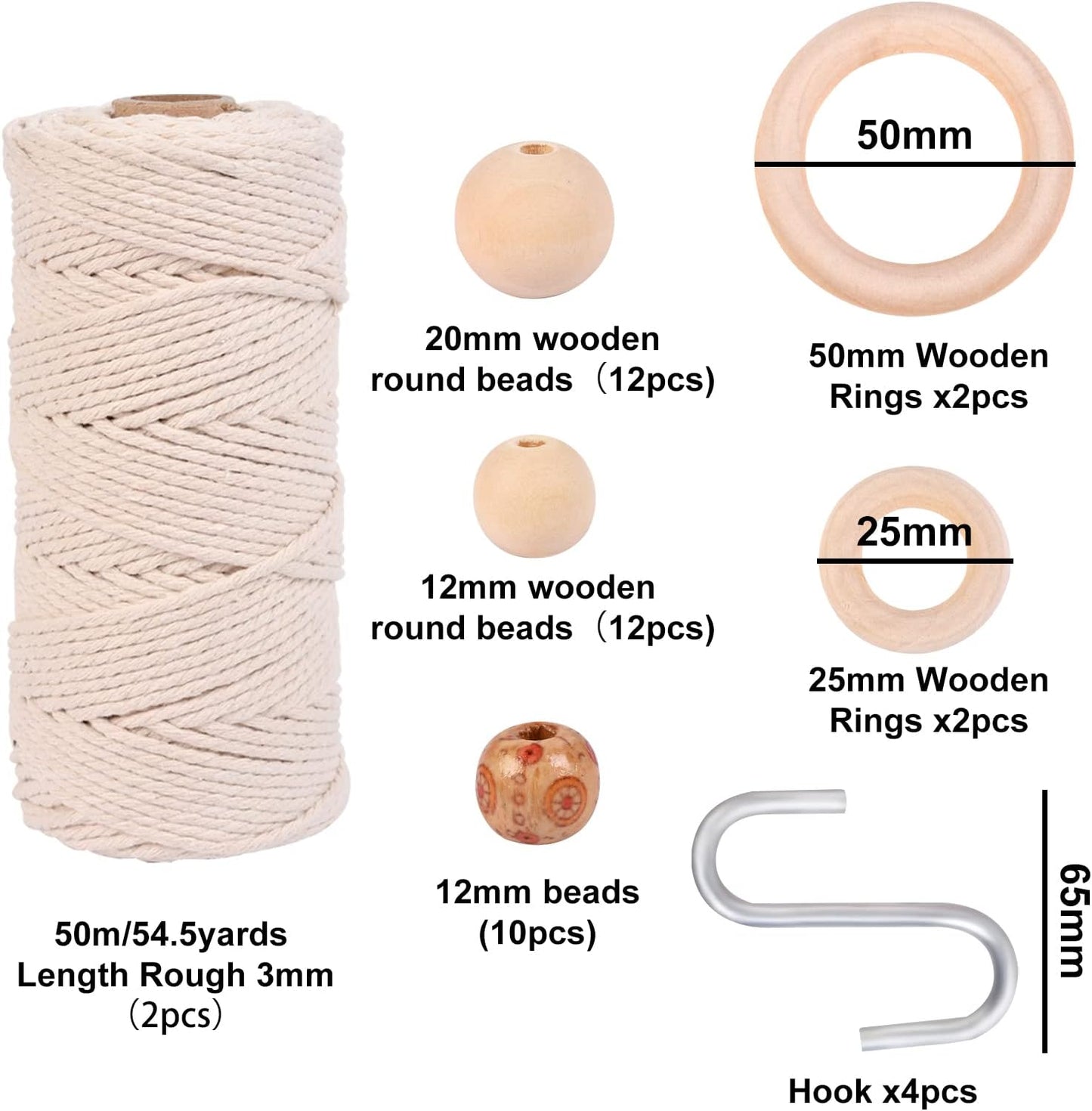 Macrame Cord Kit Macrame Kits with 50Pcs Macrame Supplies 109 Yards 3Mm Cotton Macrame Plant Hangers Kits with Easy to Follow Instructions for Adult Beginners