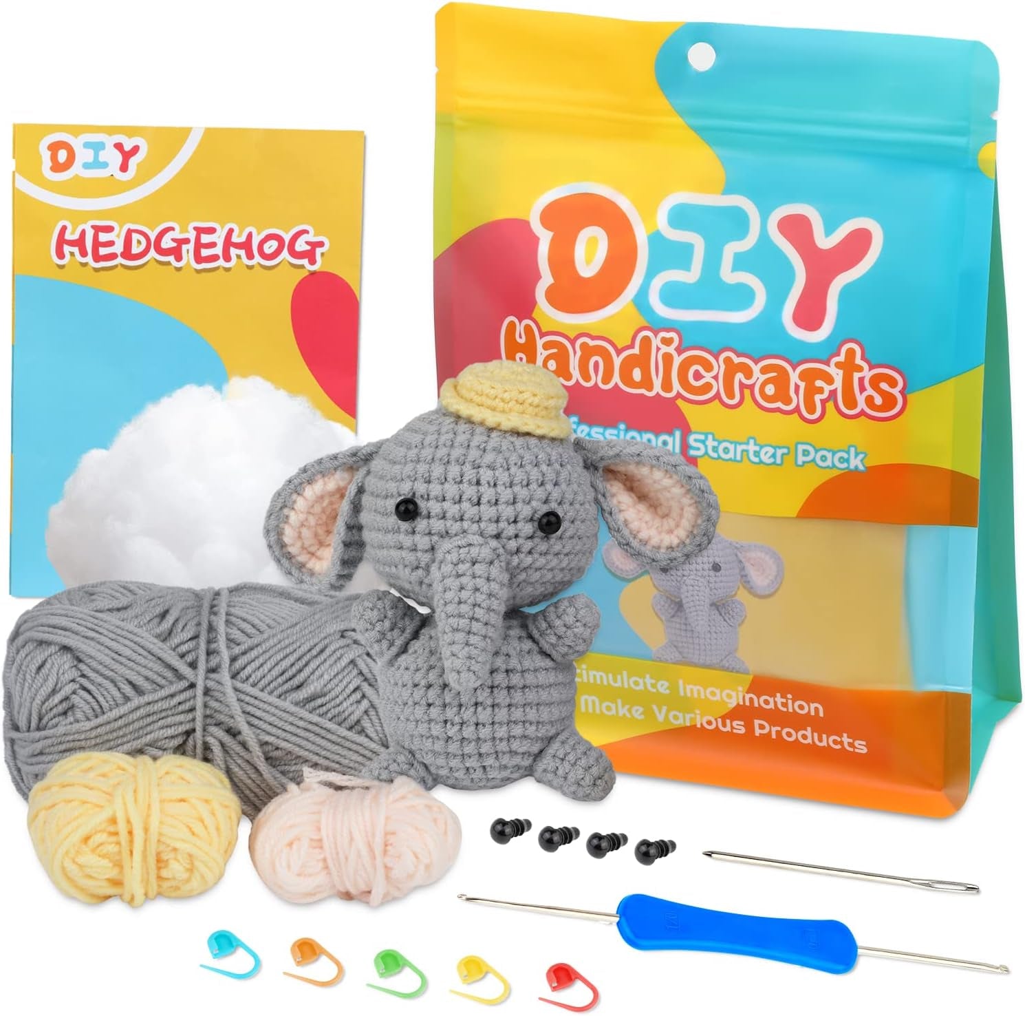 Beginners Crochet Kit, Crochet Animal Kit, Knitting Kit with Yarn, Polyester Fiber, Crochet Hooks, Step-By-Step Instructions Video, Crochet Starter Kit for Beginner DIY Craft Art (Dinosaur)