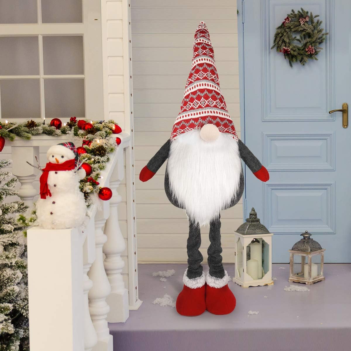 Large Standing Christmas Gnomes, 40 Inch Swedish Tomte Large Gnome Stuffed Plush with Retractable Spring Legs Knitted Hat Scandinavian Christmas Decorations Ornaments Holiday Home Decor