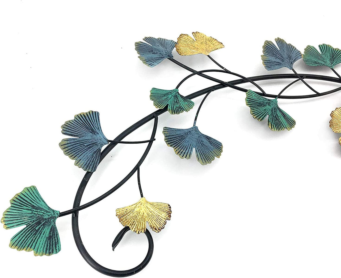 Metal Wall Art Flower Ginkgo Leaf Abstract Blue Scroll Hanging Celtic 3D Sculpture Boho Home Decor Outdoor Farmhouse Rustic Japanese Style Golden Blue Turquoise