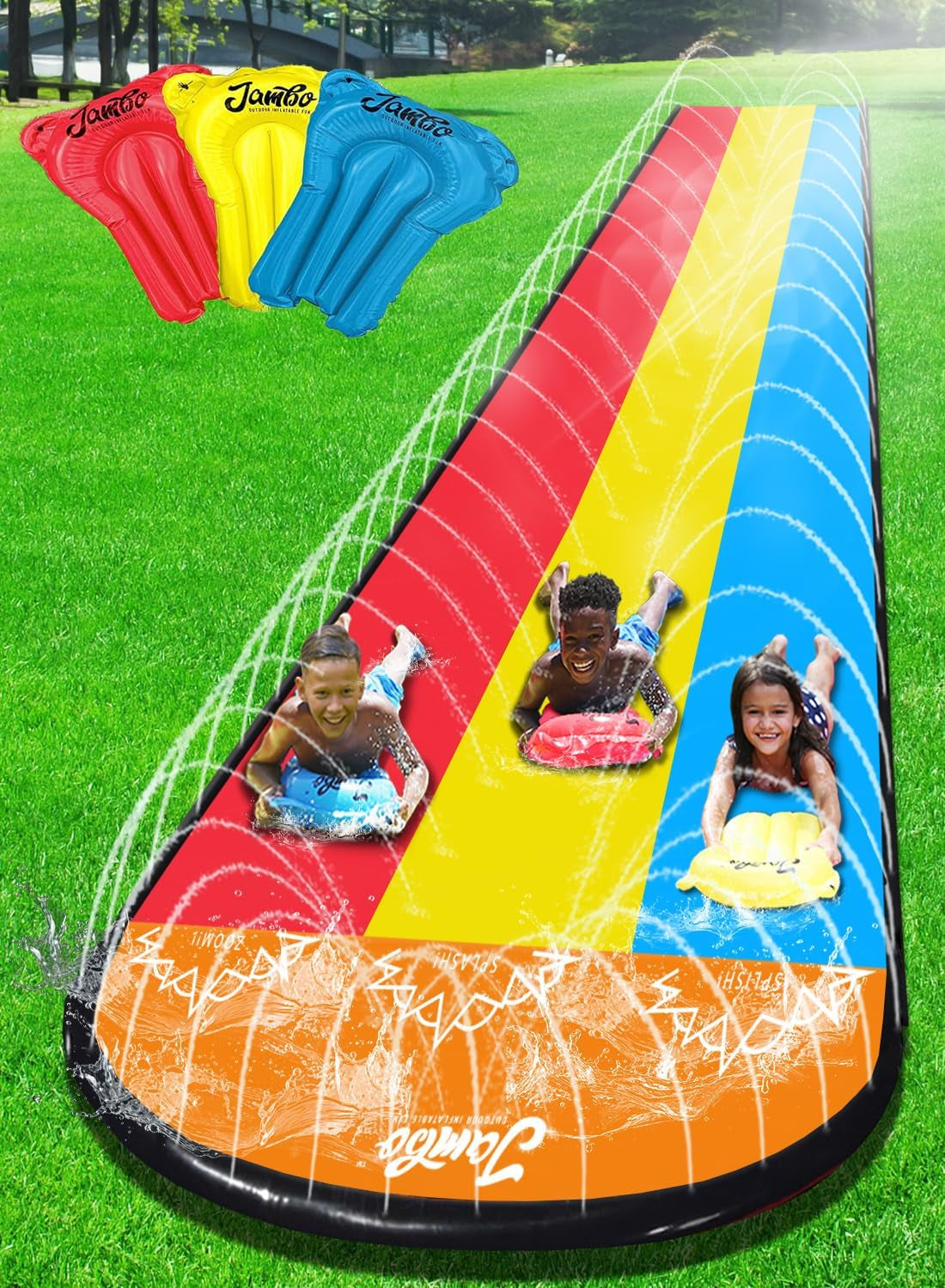 XL Premium Slip Splash and Slide with 3 Bodyboards, Heavy Duty Water Slide with Advanced 3-Way Water Sprinkler System, Backyard Waterslide Outdoor Water Toys N Slides for Kids…