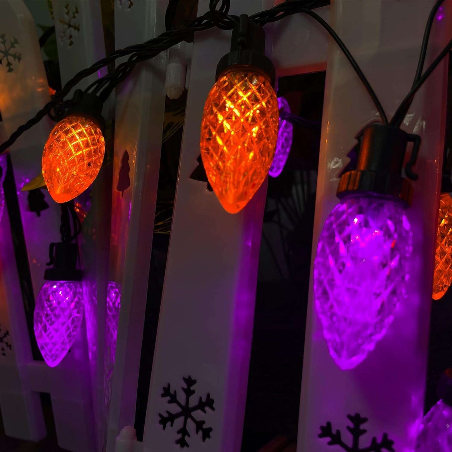 2PK 100 LED 98FT Orange and Purple C9 Halloween Lights Waterproof Indoor Outdoor, Extendable Halloween String Lights Green Wire for outside Party Trees Fall Lights Garden Halloween Decorations