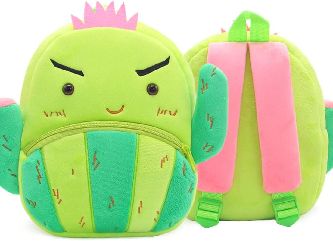 Toddler Backpack for Boys and Girls, Cute Soft Plush Animal Cartoon Mini Backpack Little for Kids 2-6 Years (Cactus)