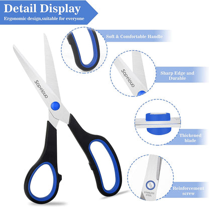 Scissors Set of 6-Pack, 8" Scissors All Purpose Comfort-Grip Handles Sharp Scissors for Office Home School Craft Sewing Fabric Supplies, High/Middle School Student Teacher Scissor, Right/Left Hand