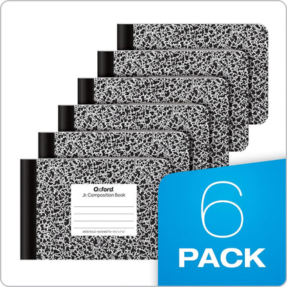 Jr. Composition Notebooks, Half Size, 4-7/8 X 7-1/2 Inches, Wide Ruled Paper, 80 Sheets, Black Marble Covers, 6 Pack (63773)
