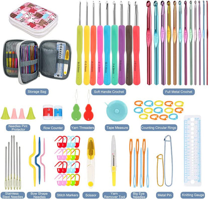 Crochet Hooks Kit with Case, 85-Piece, Ergonomic Crochet Needles Weave Yarn Kits DIY Hand Knitting Art Tools for Beginners and Experienced Crochet Lovers