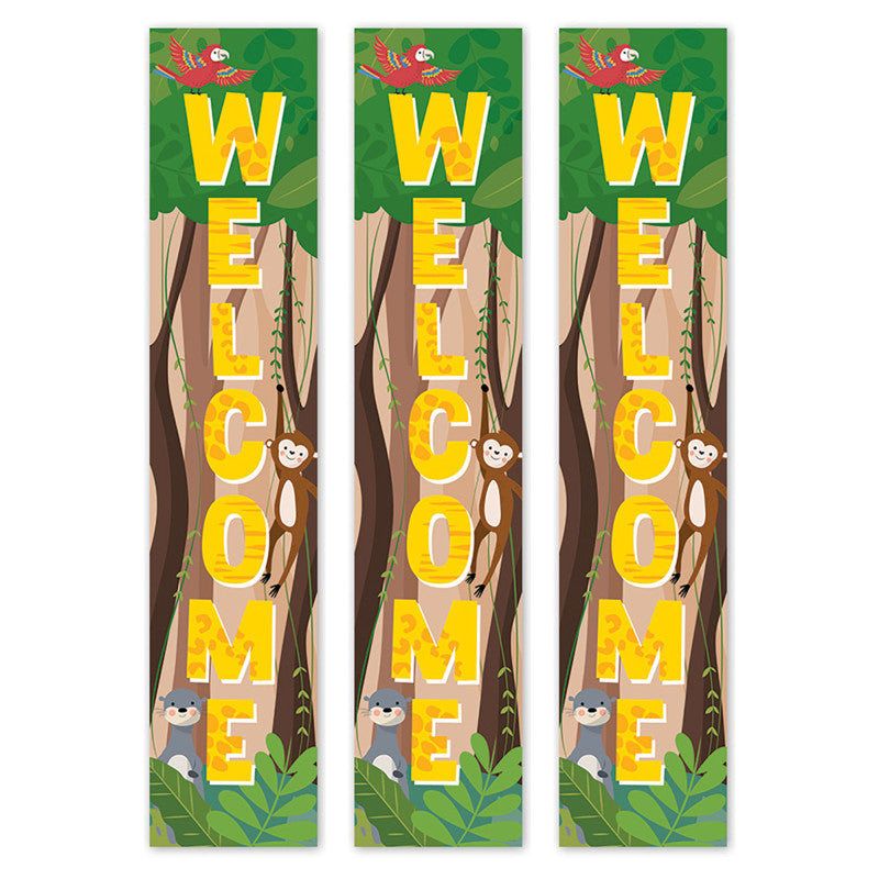 Jungle Friends Welcome Banner, 8"W x 39"H, Pack of 3