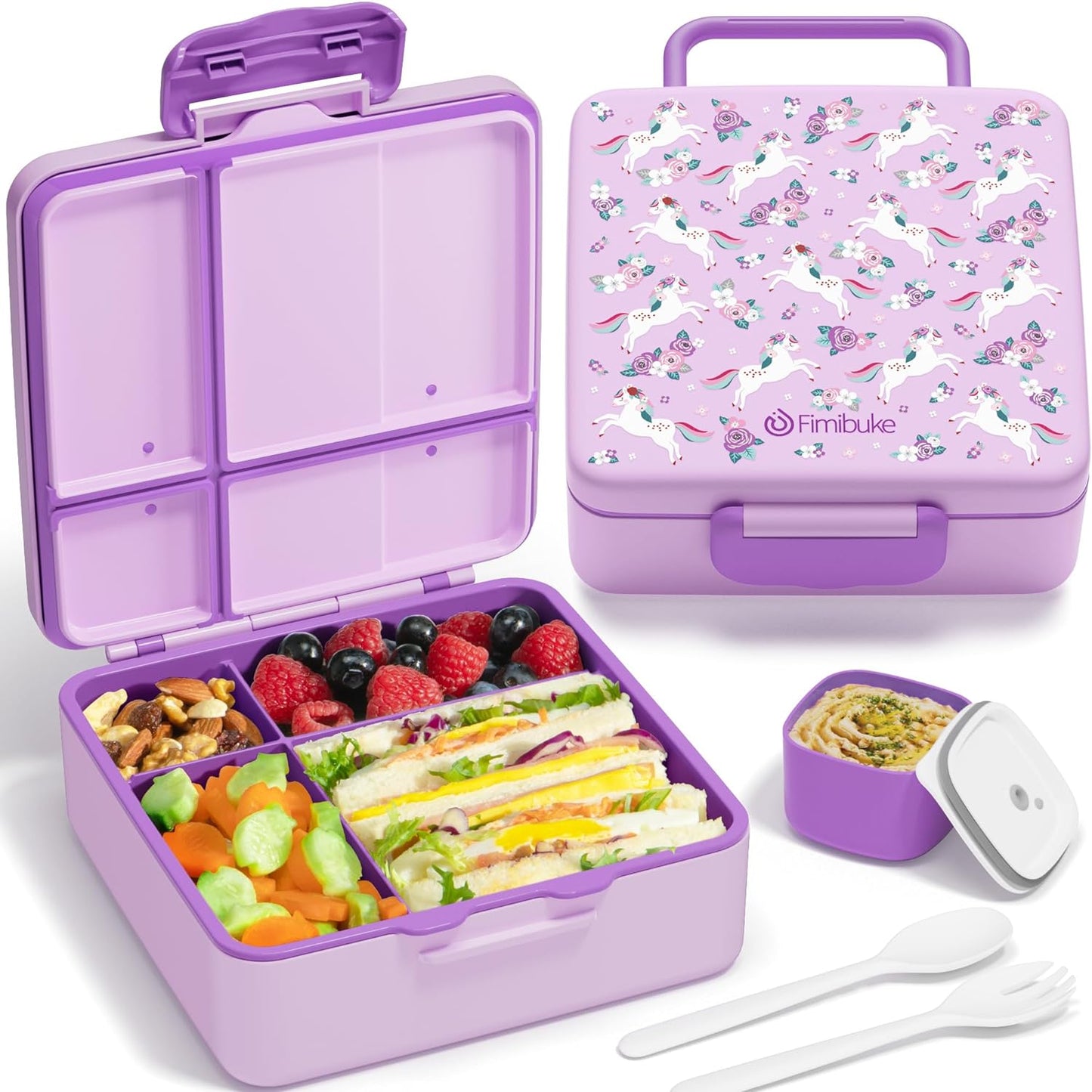 Bento Lunch Box for Kids - Leak Proof Toddler Bento Box with 4 Compartments BPA Free Dishwasher Safe Lunch Container with Utensils, Ideal Portion Sizes for Ages 3-12 Girls Boys for School