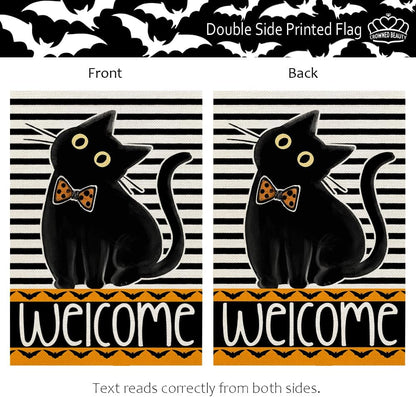 Halloween Black Cat Garden Flag 12X18 Inch Double Sided for outside Small Holiday Yard Decoration