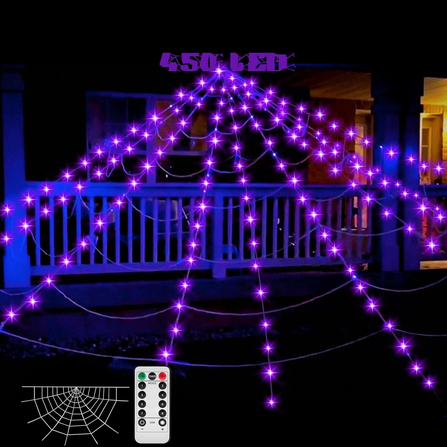 Spider Webs Halloween Decorations - Light up Spider Web Halloween Decorations Outdoor 32X16.5Ft- 450 LED Giant Spider Web & 50G Stretch Cobweb,Halloween Spiderwebs with Remote Control