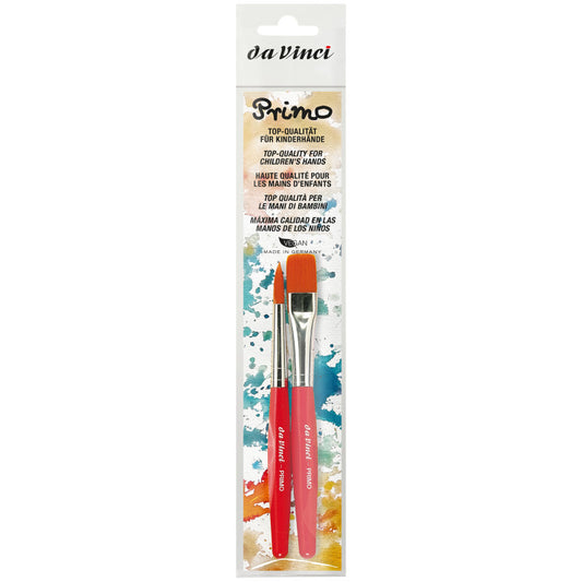 PRIMO Preschool Brushes, Synthetics, Tempera, Red Handles, Assorted Sizes, 2 Brush Set