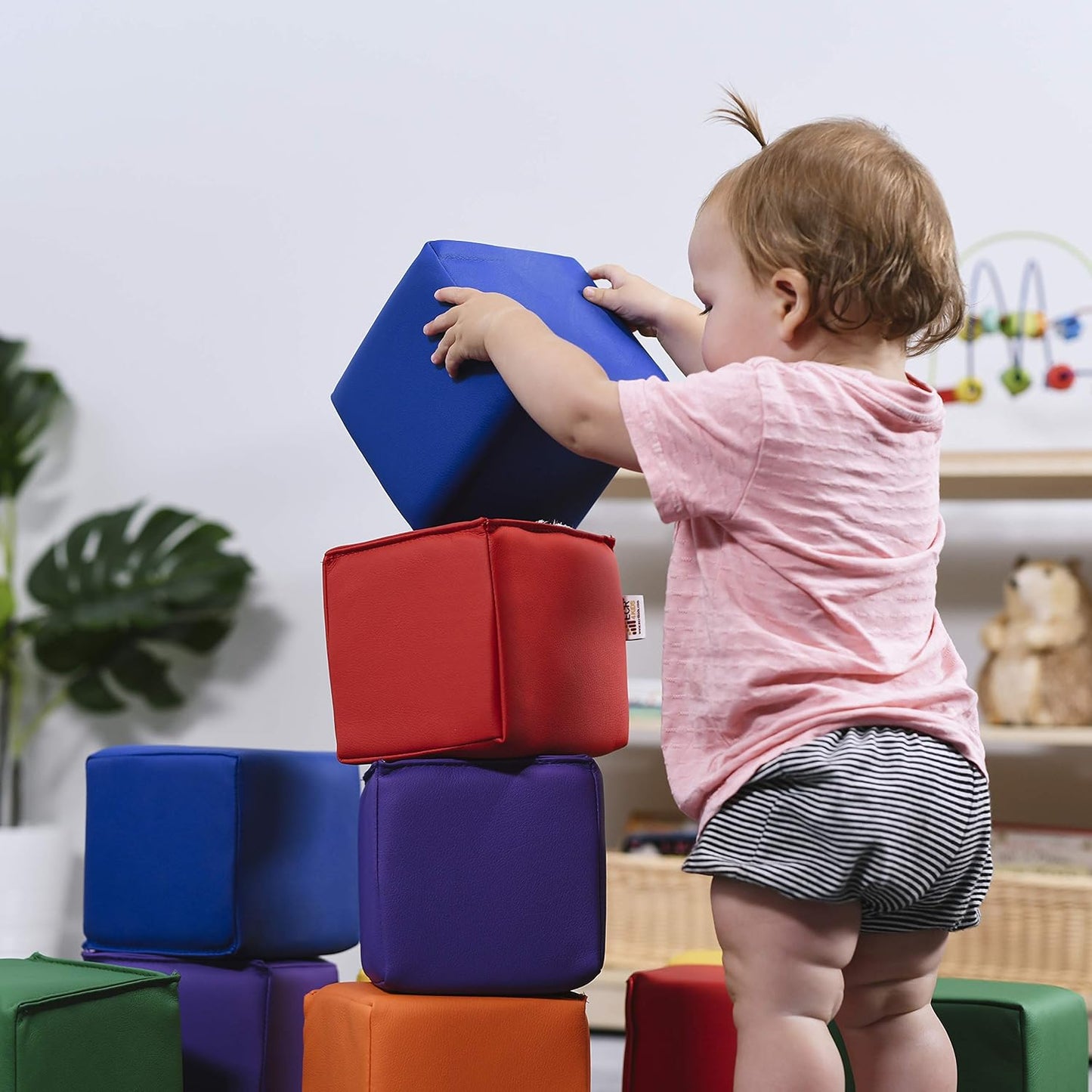 Softzone Patchwork Toddler Building Blocks, Foam Cubes, Assorted, 12-Piece