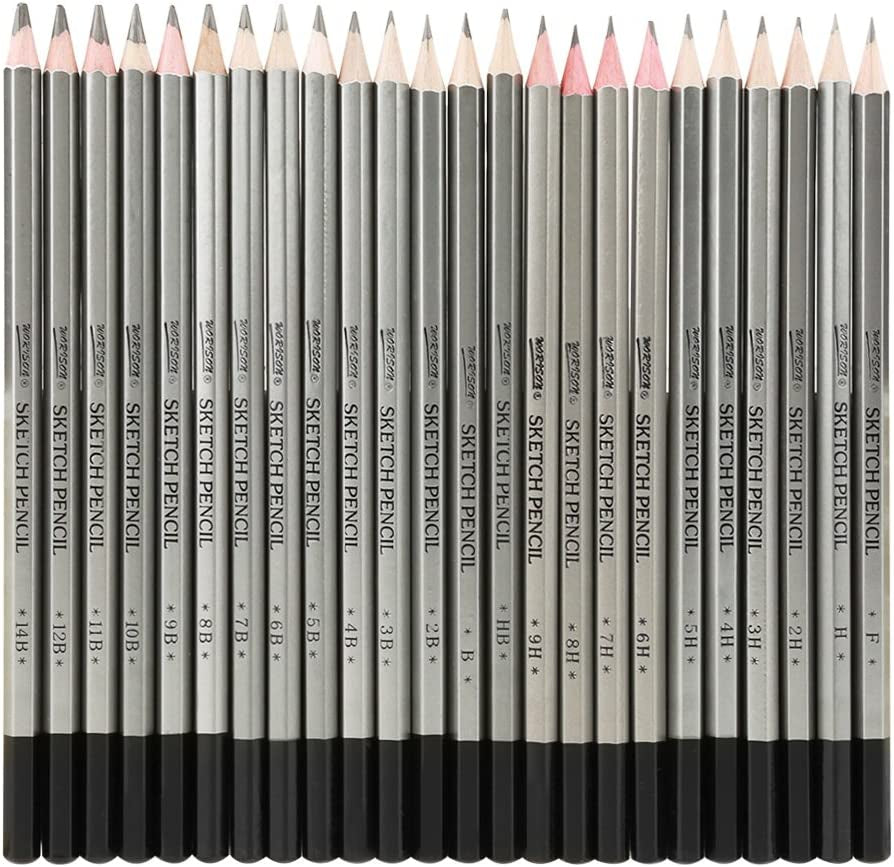 24Pcs Drawing Pencils Set, Sketch Art Graphite Drawing Pencil 9H 8H 7H 6H 5H 4H 3H 2H H HB F B 2B 3B 4B 5B 6B 7B 8B 9B 10B 11B 12B 14B