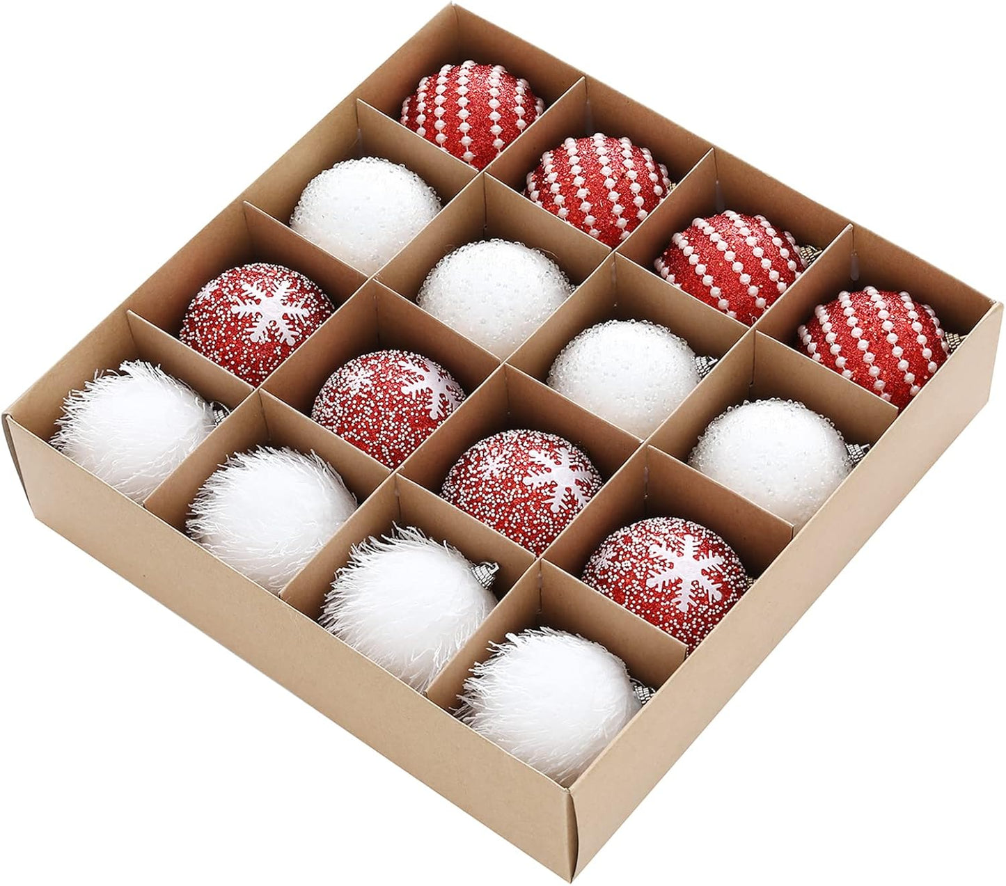 Christmas Tree Ball Ornament Set 16Pcs 80Mm/3.15Inch Red White Glittering Shatterproof Foam Christmas Ball Ornaments Xmas Tree Decor Holiday Decoration