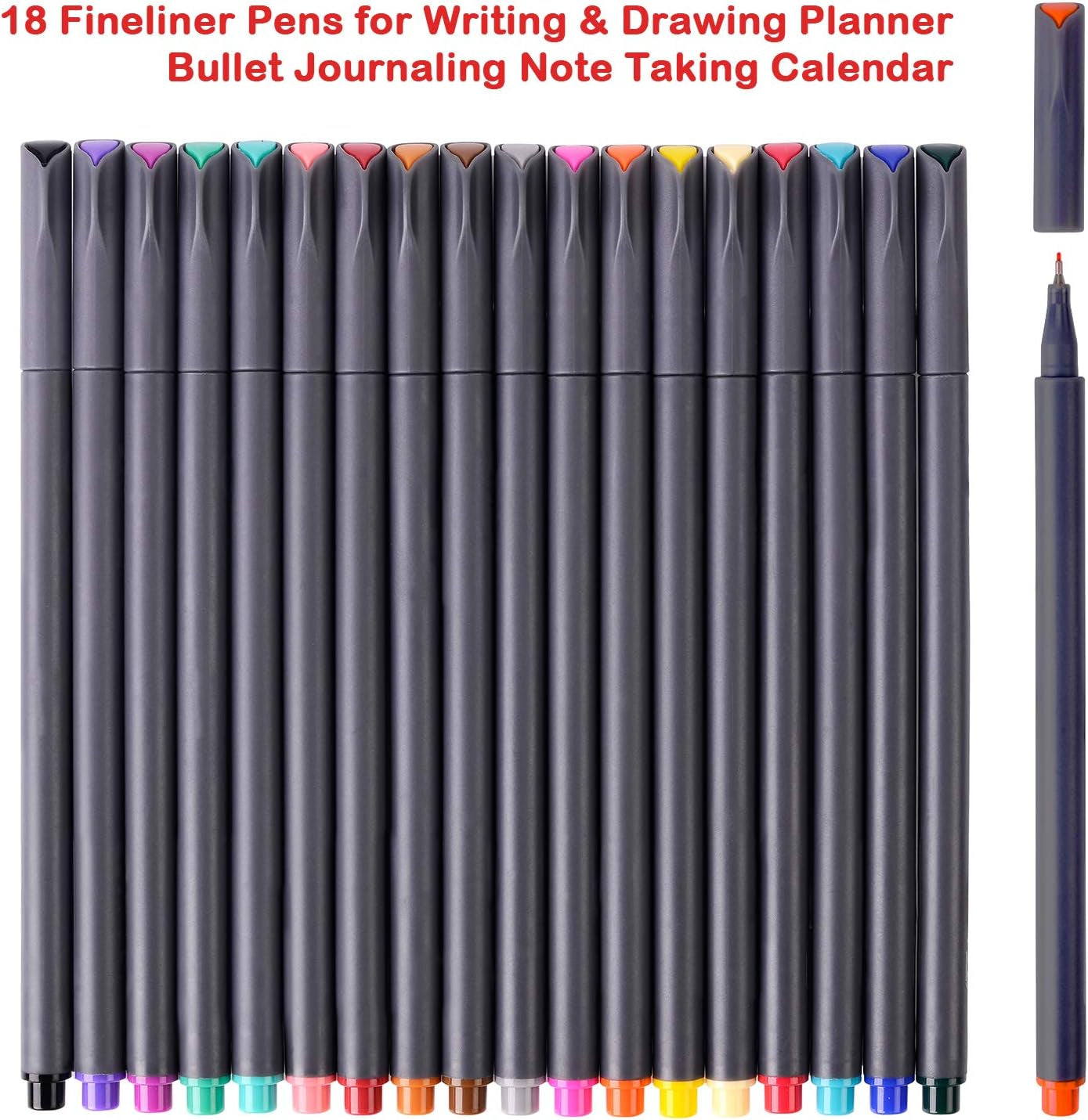 Journal Planner Pens Colored Pens Fine Point Markers Fine Tip Drawing Pens Fineliner Pen for Bullet Journaling Writing Note Taking Calendar Coloring Art Office School Supplies, 18-Pack