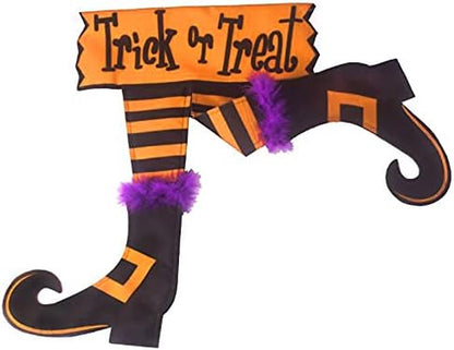 Happy Halloween Graden Flag Trick or Treat Witch Feet Yard Outdoor Banner Decorations Home Decor Double Sided (Garden Flag)