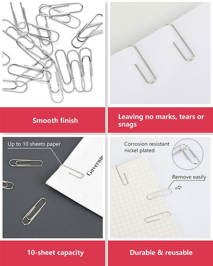 #1 Smooth Paper Clips, 600 Medium Paper Clips (6 Boxes of 100 Each), Paperclips for Office School & Personal Use, Daily DIY, 1-2/7" Silver Paper Clip Standard Size (No. 1 Paper Clips, Smooth)