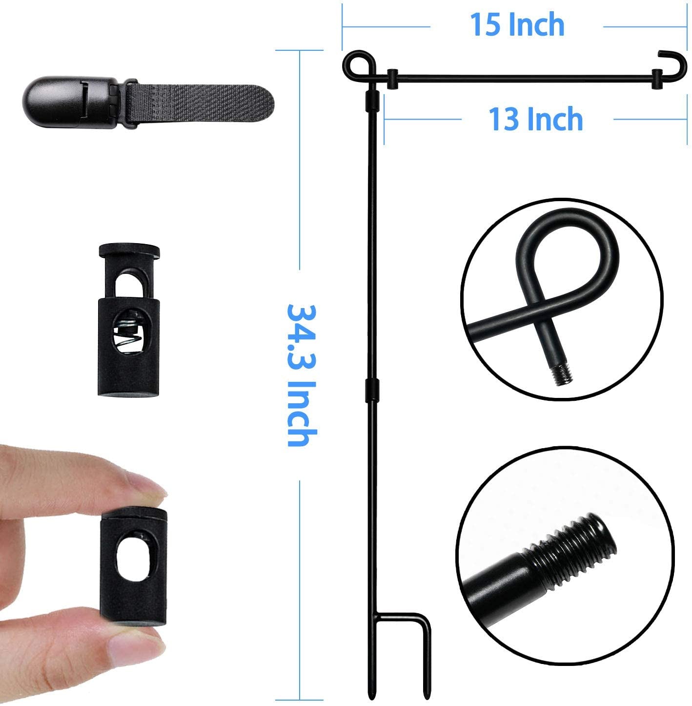 Garden Flag Stand, Premium Garden Flag Pole Holder Metal Powder-Coated Weather-Proof Paint with One Tiger Clip and Two Spring Stoppers without Flag