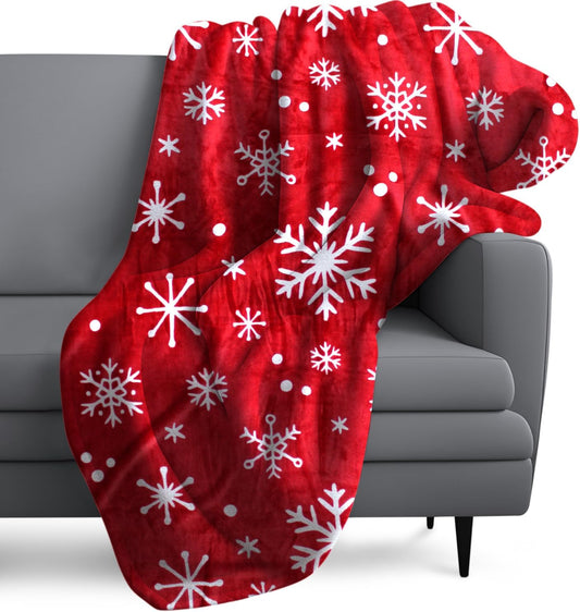 Christmas Throw Blanket for Stylish Warm Winter Cabin Throw - Red Snowflake Christmas Fleece Blanket Premium Microfiber, Silky Soft, Plush, Warm & Lightweight for Couch, Sofa, Bed, 50” X 60"