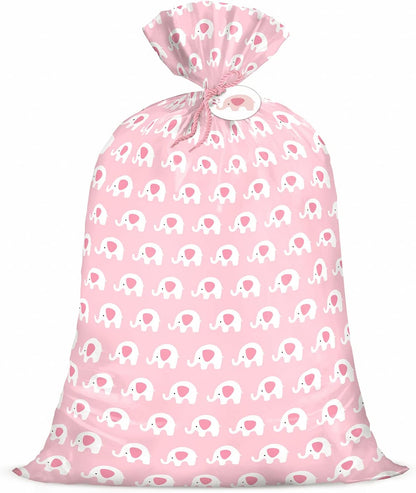 56" Large Baby Girl Plastic Gift Bag - Pink Elephant Design for Baby Shower, Kids Birthdays, Parties, Celebrating, or Any Occasion - 56" H X 36" W