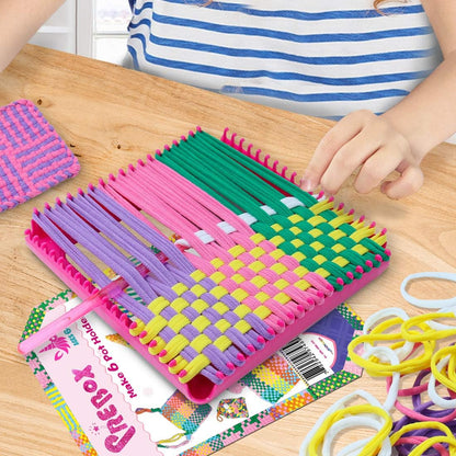 Weaving Loom Kit Toys for Kids and Adults, Potholder Loops Crafts for Girls Ages 6 7 8 9 10 11 12, 7" Pot Holder Loom Knitting Kits and Gifts for Kids and Beginners, Make 6 Masterpieces