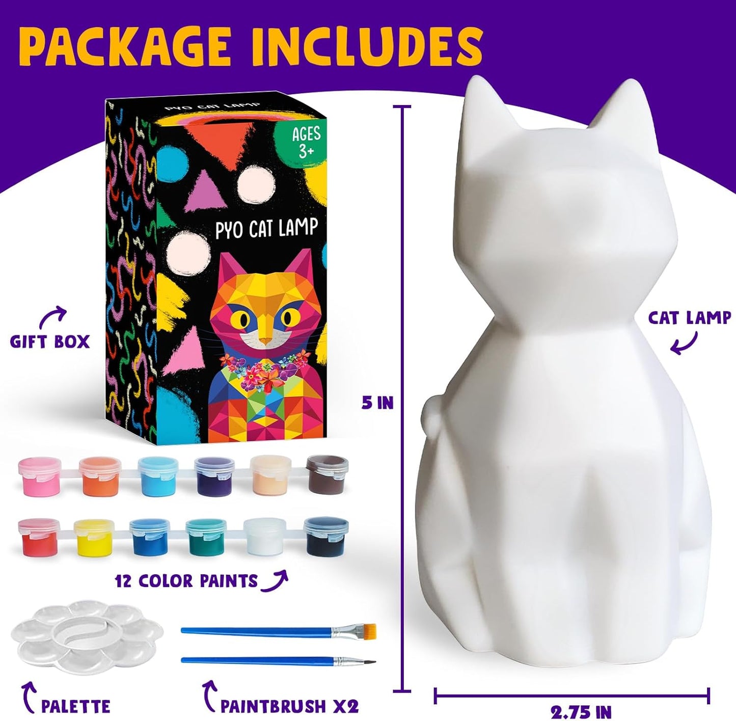 Goodyking Paint Your Own Cat Lamp Kit, DIY Cat Crafts Night Light, Painting Kit Arts & Crafts for Kids Ages 8-12, Art Supplies Birthday Easter Party Holiday Gift for Teens Girls Boys Age 3 4 5 6 7 8+