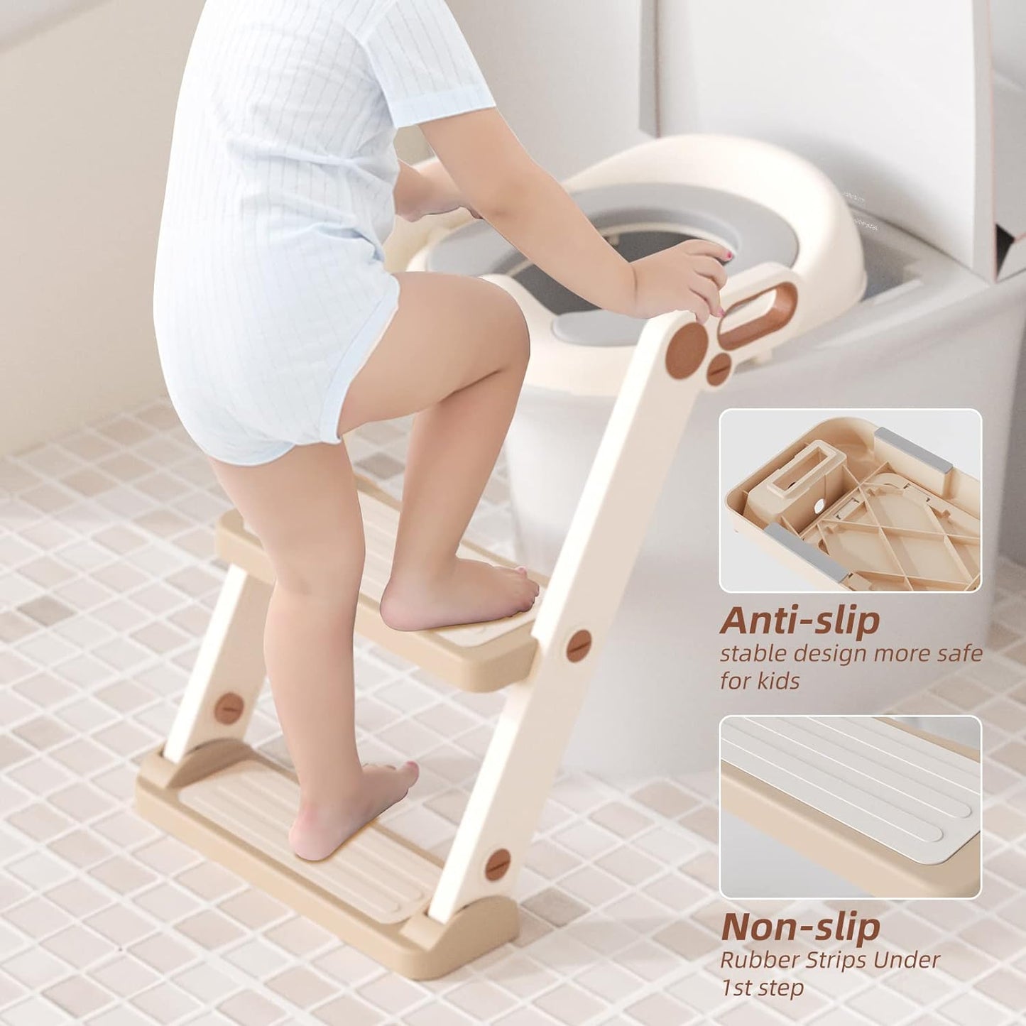 Potty Training Toilet for Toddler, Potty Toddler Toilet with Step Ladder for Kids Boys Girls Potty Training Seat Adjustable Comfortable PU Safe Potty Seat with Anti-Slip Pads (Gold)