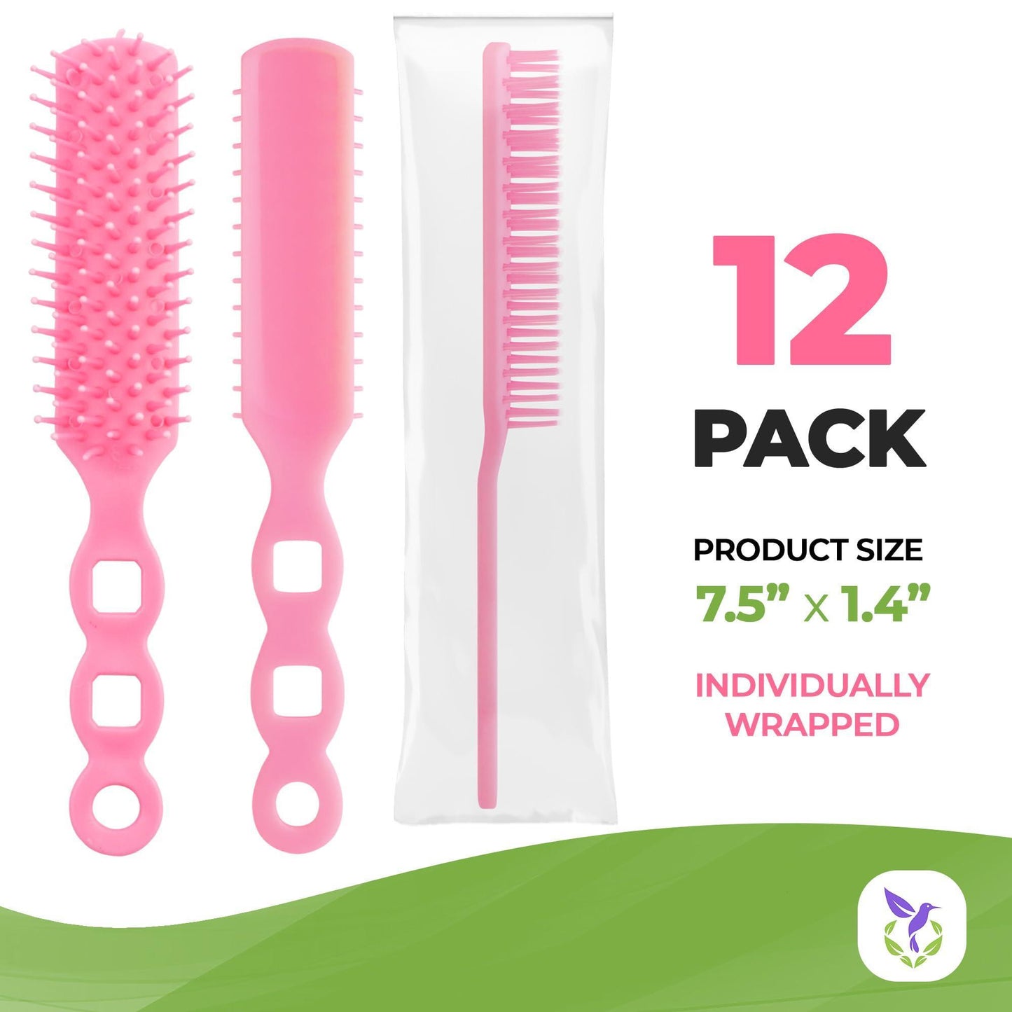 Pink Hair Brush for Men 8” Lightweight Hair Brushes for Women 12 Pack Plastic