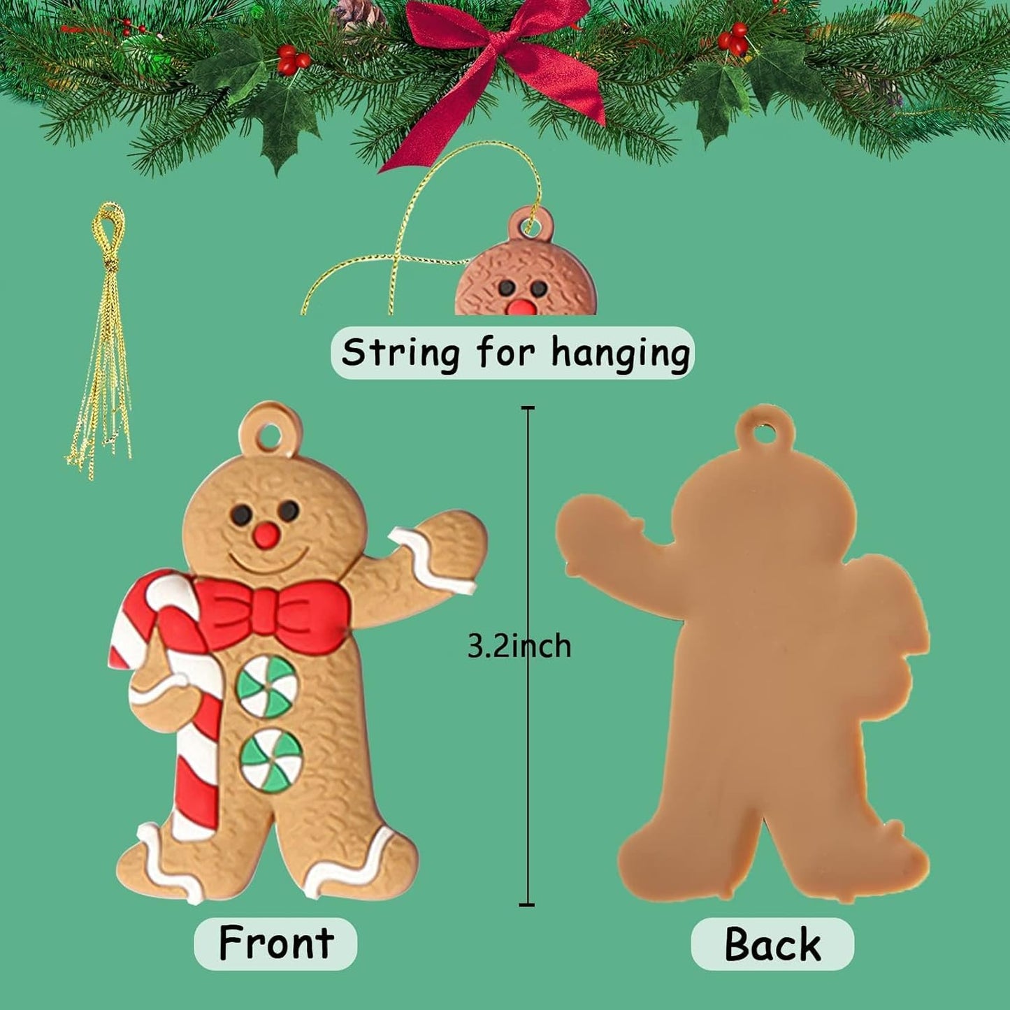 12-Pack Plastic Gingerbread Man Christmas Tree Ornaments - 3 Inch Holiday Decorations