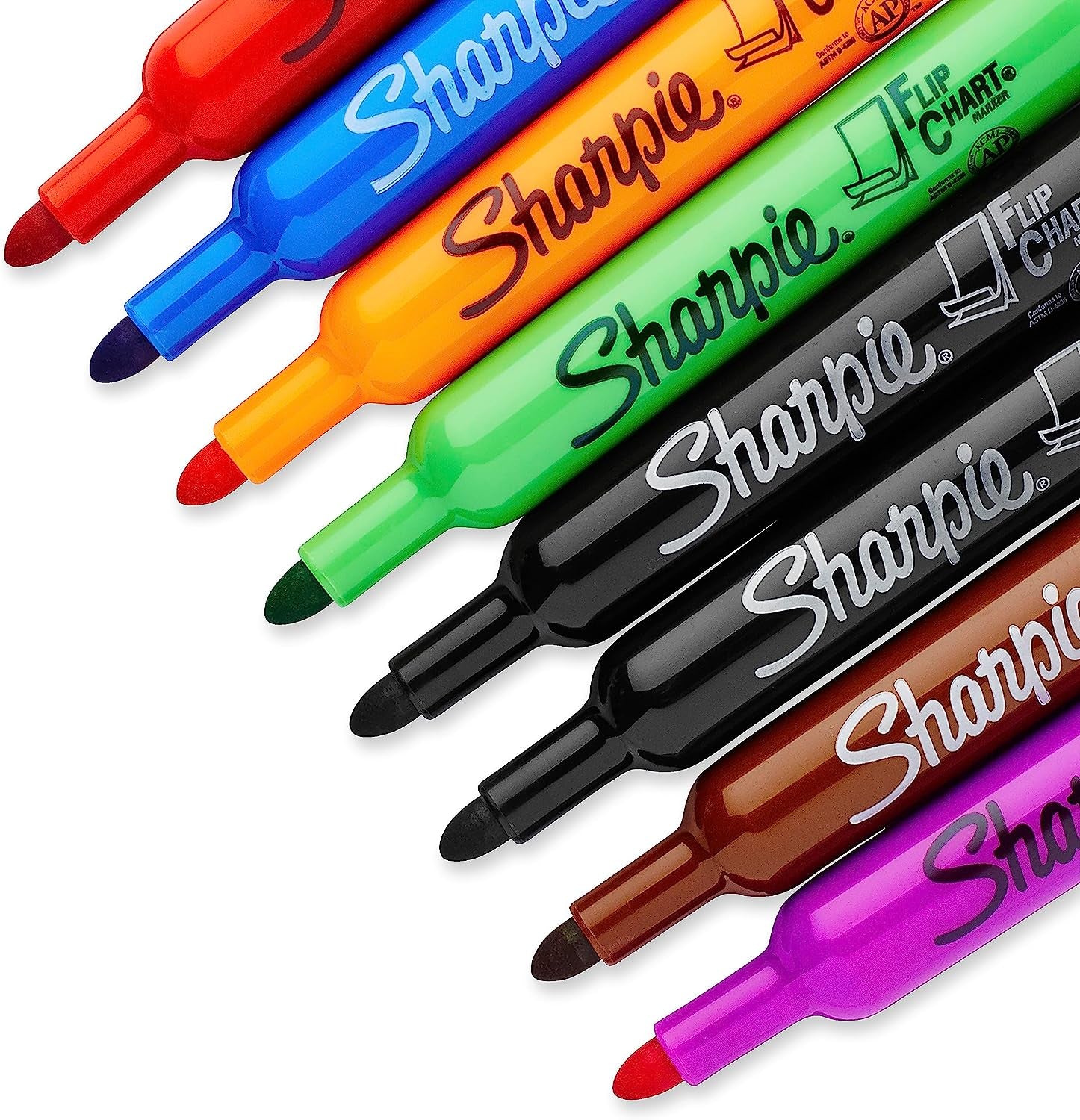 Flip Chart Markers, Bullet Tip, Assorted Colors, 8 Pack