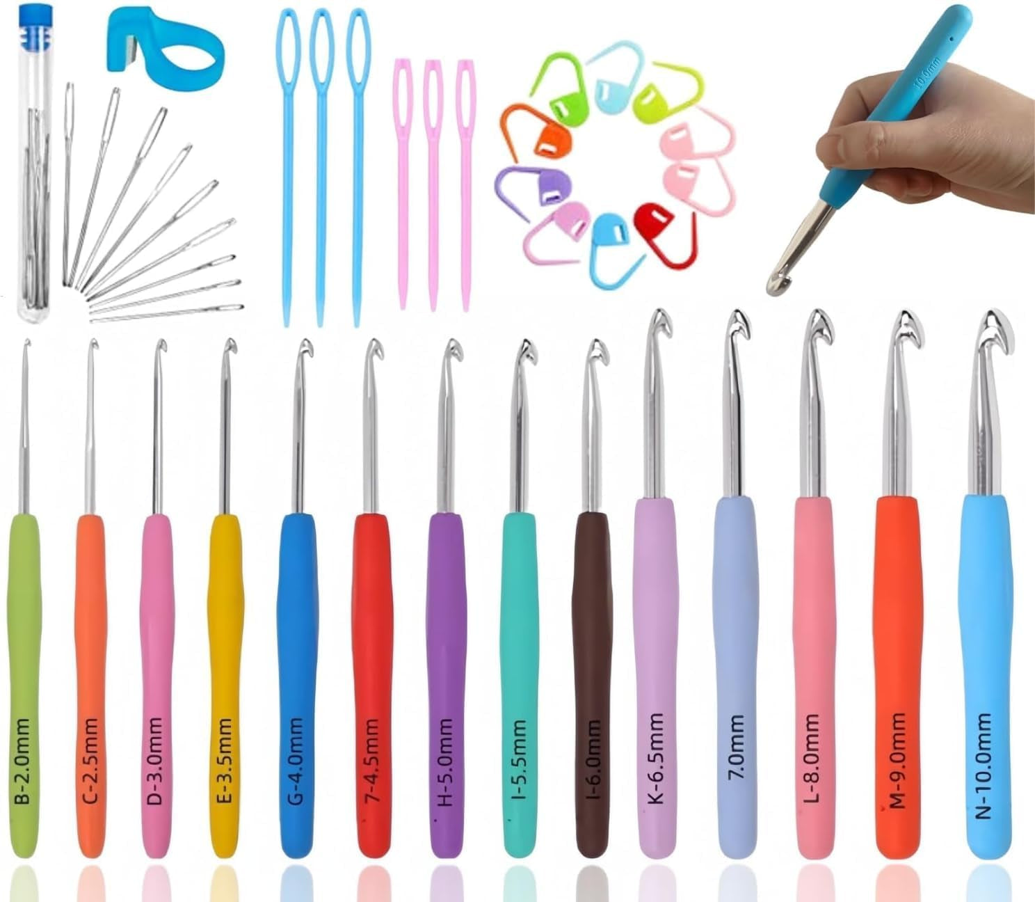 10Pcs Crochet Hooks Set,Small Crochet Hooks,Lace Crochet Hooks Set,Ergonomic Handle Lace Crochet Hooks Set for Arthritic Hands (0.6Mm-2.75Mm）