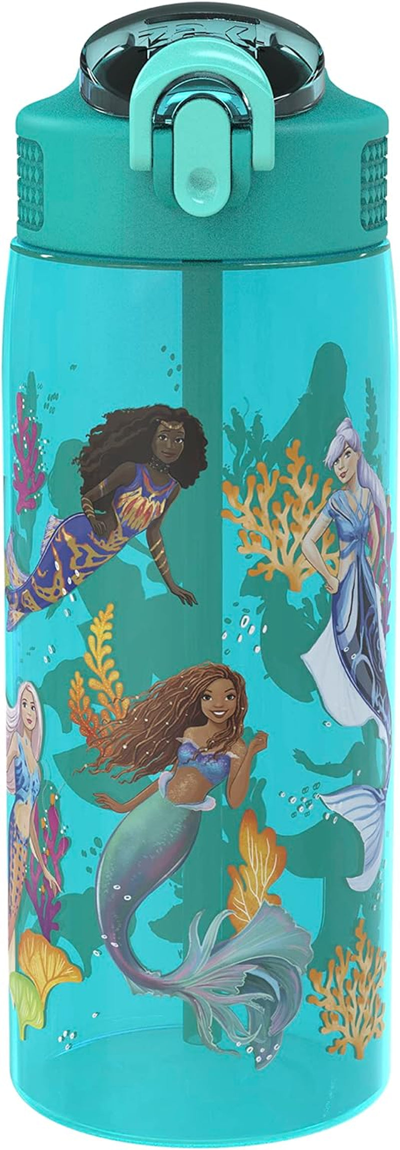 Sage Bluey Kids Water Bottle for School or Travel, 16Oz Durable Plastic Water Bottle with Straw, Handle, and Leak-Proof, Pop-Up Spout Cover (Bluey & Bingo)
