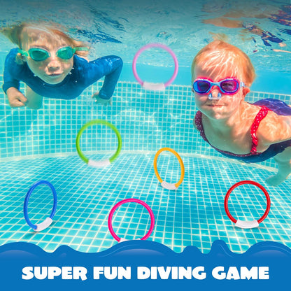 Dive Rings Pool Toys, 8 Pcs Colorful Pool Rings for Kids, Underwater Training Pool Diving Rings, Swimming Pool Dive Ring Toy for Kids Gifts Summer Swim Water Fun Pool Games(Diving Rings)