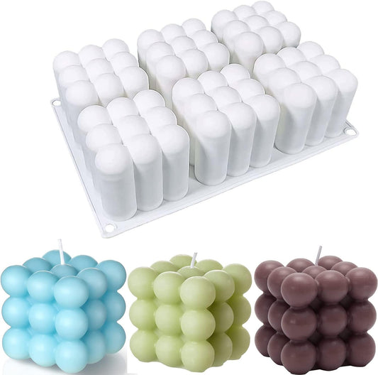 Cube Candle Molds, 6 Cavity 3D Bubble Silicone Molds for Candles Making, Cake Mold for Baking Chocolate Dessert Mousse Cake Ice Cream and Making Soap Wax