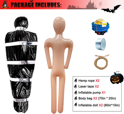 2Pack Halloween Body Bag Corpse Decorations Dead Corpse 60 Inch Outdoor Hanging Death Victim Props Decorations Scary Fake Body Bag Indoor Outdoor Coffin Props Creepy Decor Haunted House Decorations