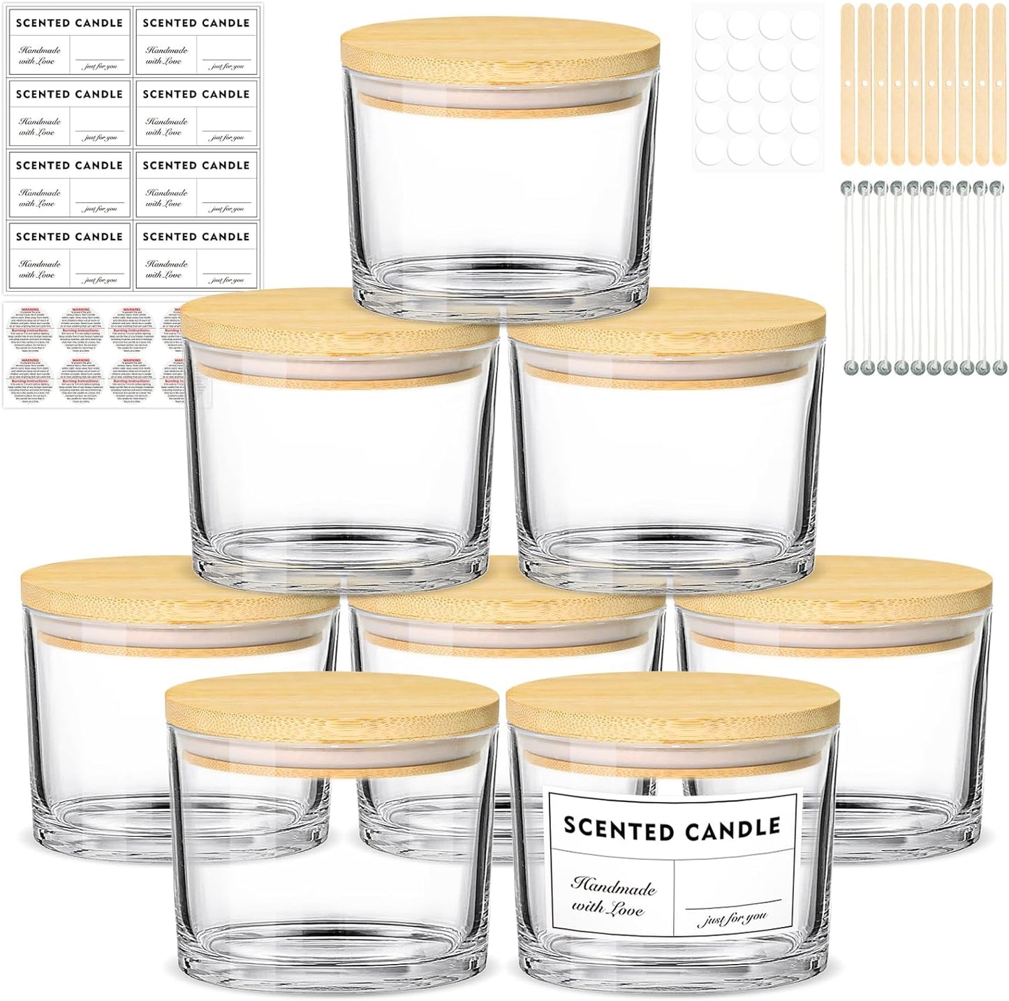 16Oz Candle Jars 6 Pack - 3 Wick Large Empty Clear Glass Candle Making Jars with Bamboo Lids, with Stickers and Labels, Bulk Candle Jars for Making Candles Containers - Dishwasher Safe