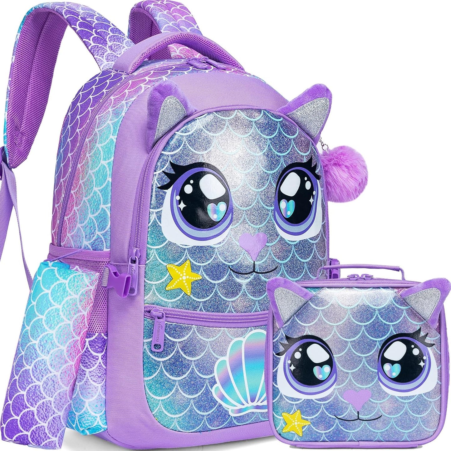 Backpacks for Girls School Bag Cute Girls Backpacks Ages 8-10 with Lunch Box Kids Bookbag Set Travel Backpack for Preschool Kindergarten Elementary Students Backpack to School Supplies