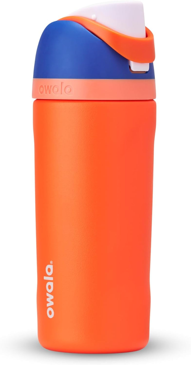 Freesip Insulated Stainless Steel Water Bottle with Straw for Sports and Travel, Bpa-Free, 24-Oz, Orchid/Orange (Tropical)