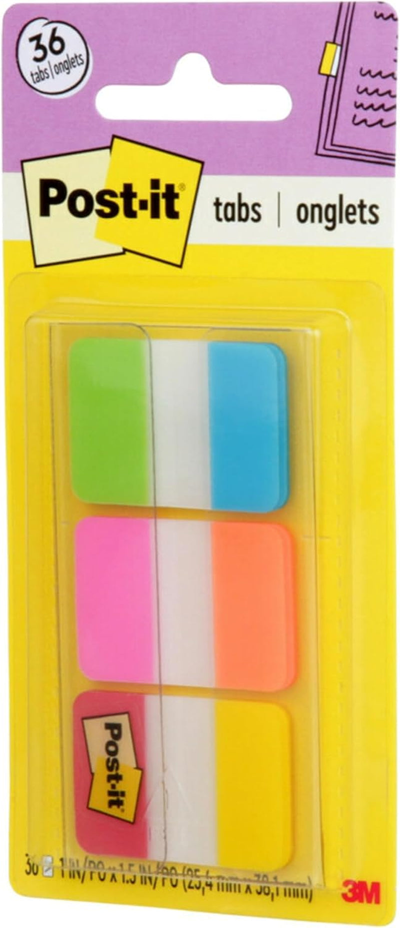 Tabs, 1 in Solid, Aqua, Yellow, Pink, Red, Green, Orange, 6/Color, 36/Dispenser (686-ALOPRYT)
