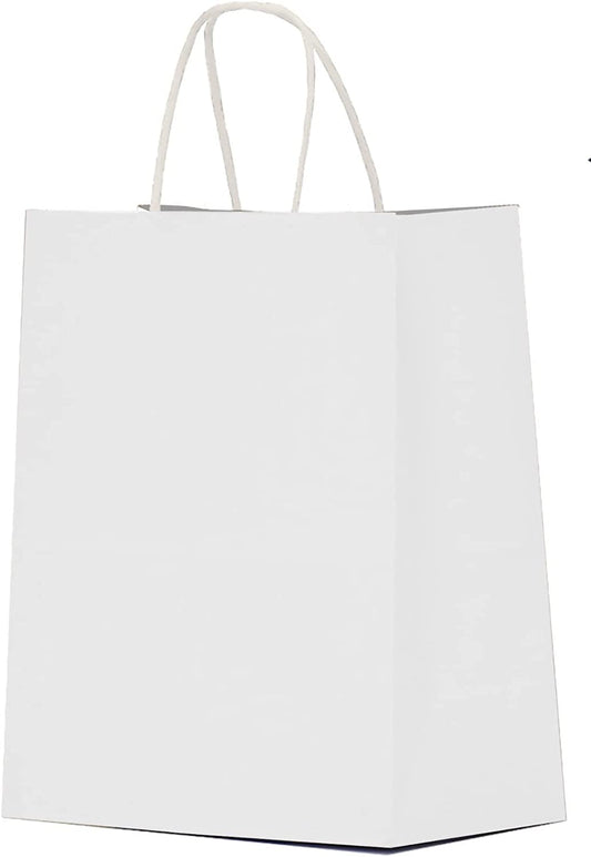 White Gift Bags- 600 Pcs 8"X4.5"X10" White Paper Bags, Shopping Bags, Party Bags, Goody Bags, Business Bags, Kraft Bags, Retail Bags, Paper Gift Bags