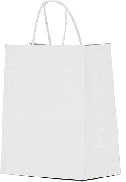 White Paper Bags 10X5X13 100Pcs Shopping Bags, Kraft Paper Gift Bags Bulk, White Kraft Bags, Recyclable Paper Bags, Retail Bags, White Gift Bags with Handles Bulk