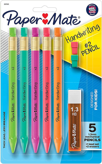 Handwriting Triangular Mechanical Pencil Set with Lead & Eraser Refills, 1.3Mm, School Supplies, Office Supplies, Sketching Pencils, Drafting Pencil, Fun Barrel Colors, 8 Count