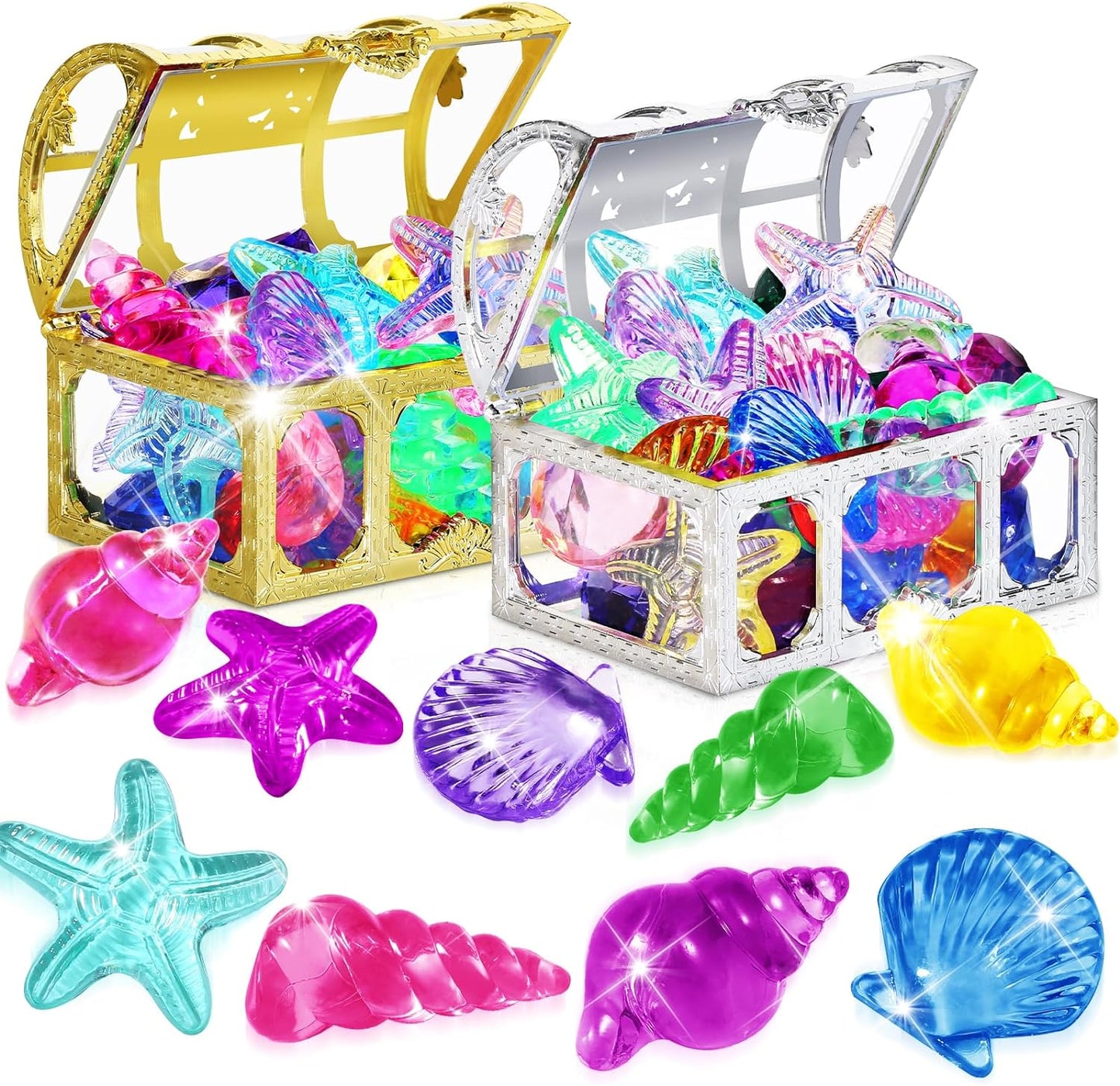 Pool Toys, 36 Pcs Dive Gems Pool Toys for Kids Ages 4-8, 8-12, Summer Throw Pool Toys with Assorted Diving Gems and 2 Treasure Boxes, Summer Beach Toys for Boys and Girls