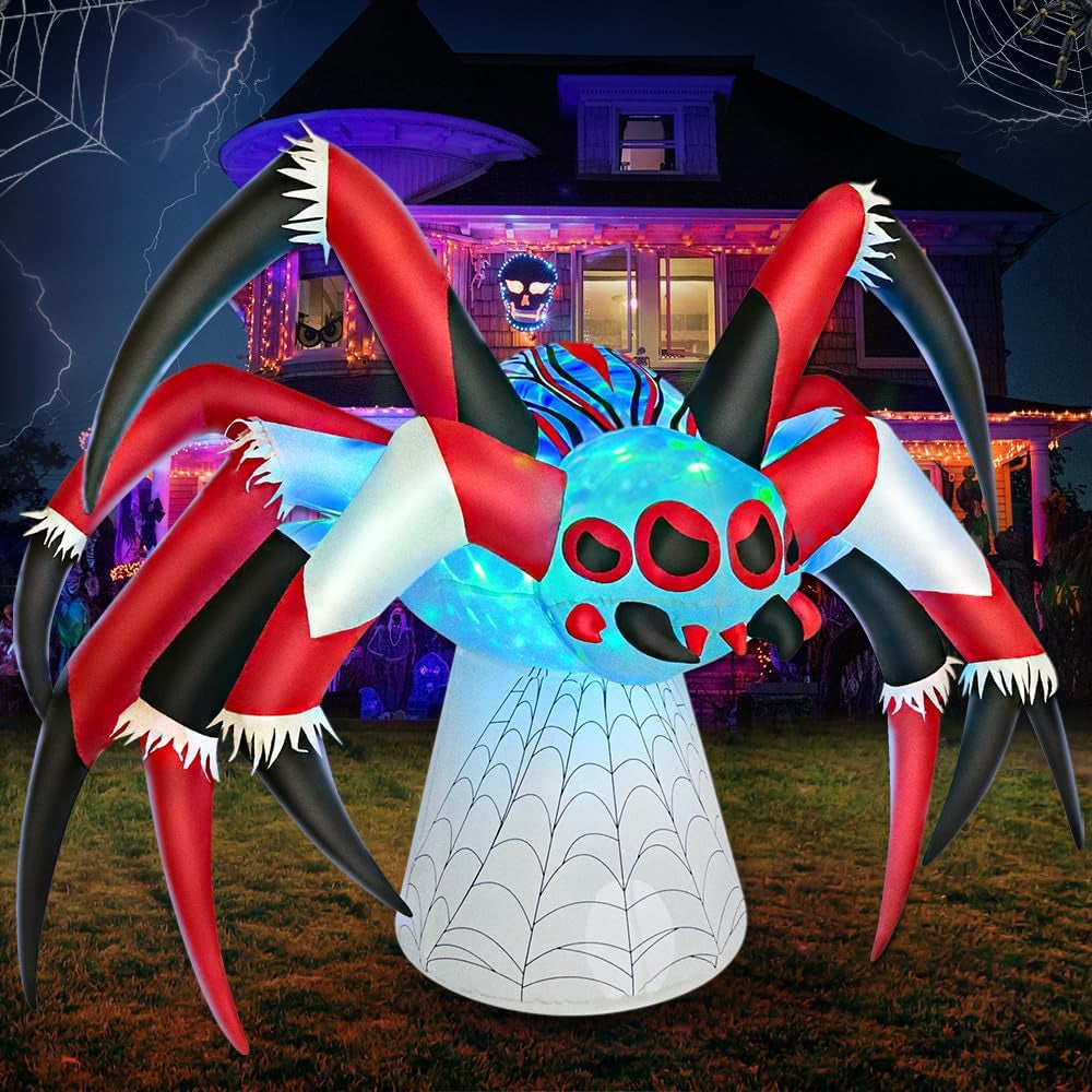 6 FT Halloween Inflatables Spider Decoration with Magic Led Light up Halloween Inflatables Outdoor Decorations Blow up Inflatables for Halloween Holiday Party Lawn Yard outside Garden Décor