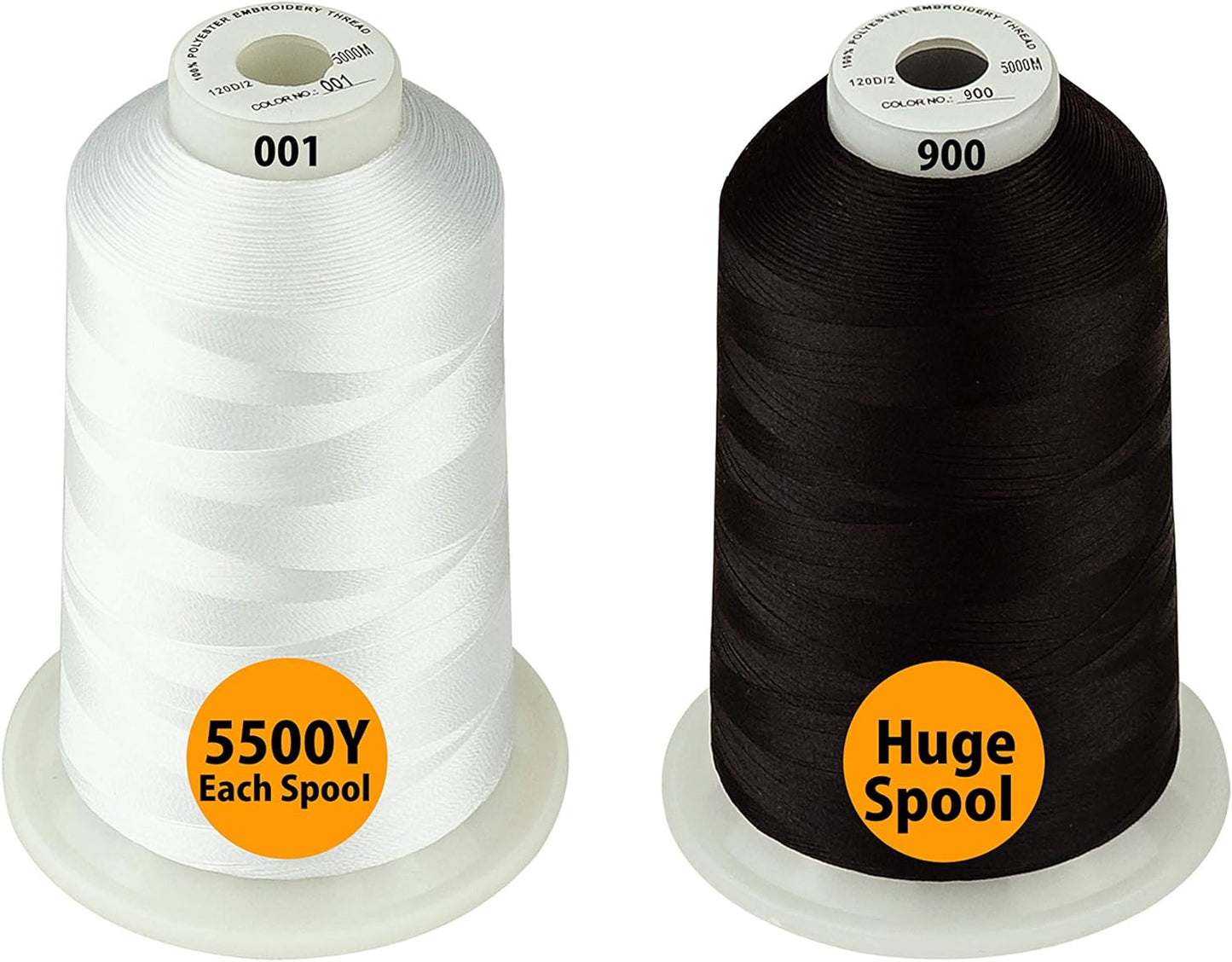 - 33 Selections - Various Assorted Color Packs of Polyester Embroidery Machine Thread Huge Spool 5500Y for All Purpose Sewing Embroidery Machines - #900 Black