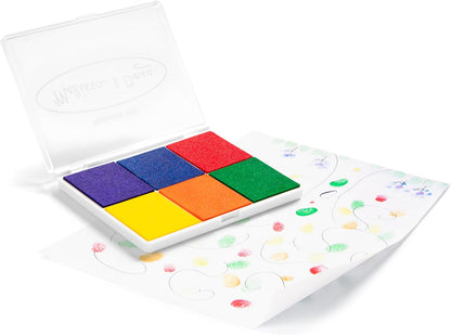 Rainbow Stamp Pad for Rubber Stamps, Arts and Crafts Supplies for Kids Ages 4+, 6 Washable Inks