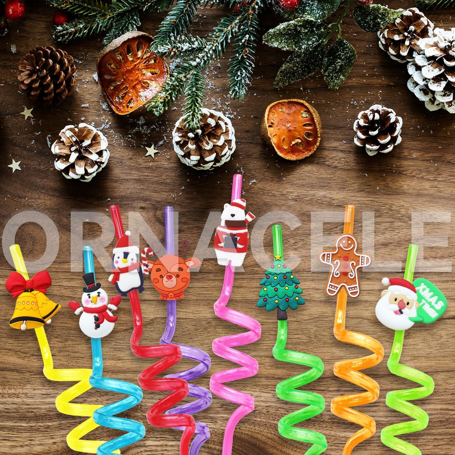 32PCS Christmas Reusable Drinking Straws, Snowman Penguin Reindeer Jingle Bell Gingerbread Man Pattern Party Favors Goodie Gifts for Kids Holiday Party Supplies